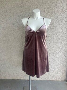 Mauve Velour Chemise Teddy Lingerie Slip Dress - XXL